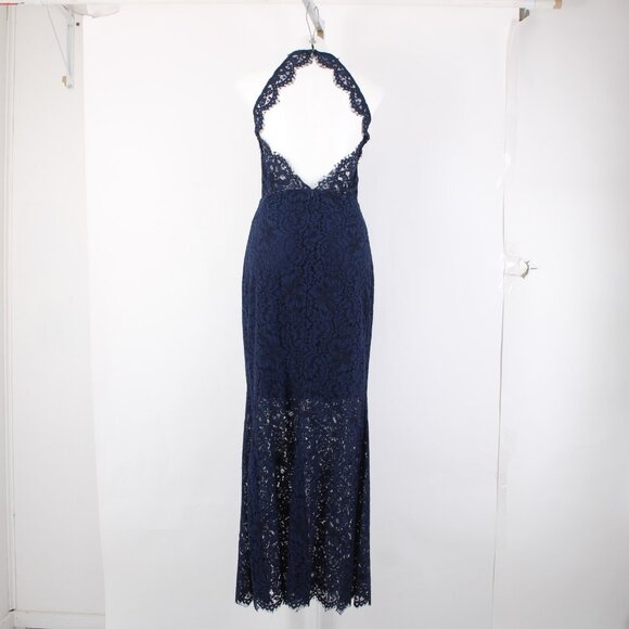 BB Dakota Dress Oilslick Sz 6 Navy Blue Lace Lined Open Back Cotton Dress - Picture 9 of 16